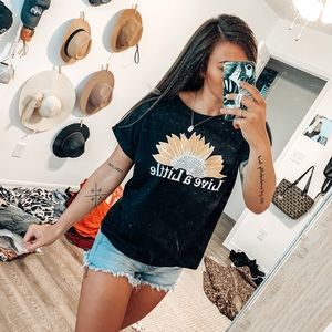 “Live a Little” sunflower black graphic T
